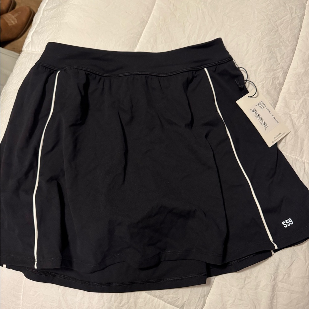 Splits59 Black Skirt with White Piping